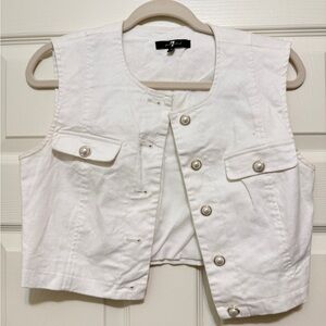 White Pearl-Button Cropped Vest